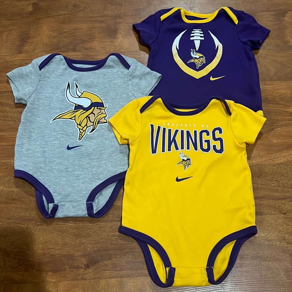 Nike Vikings Baby Onesies (3 total) Size 3-6 months